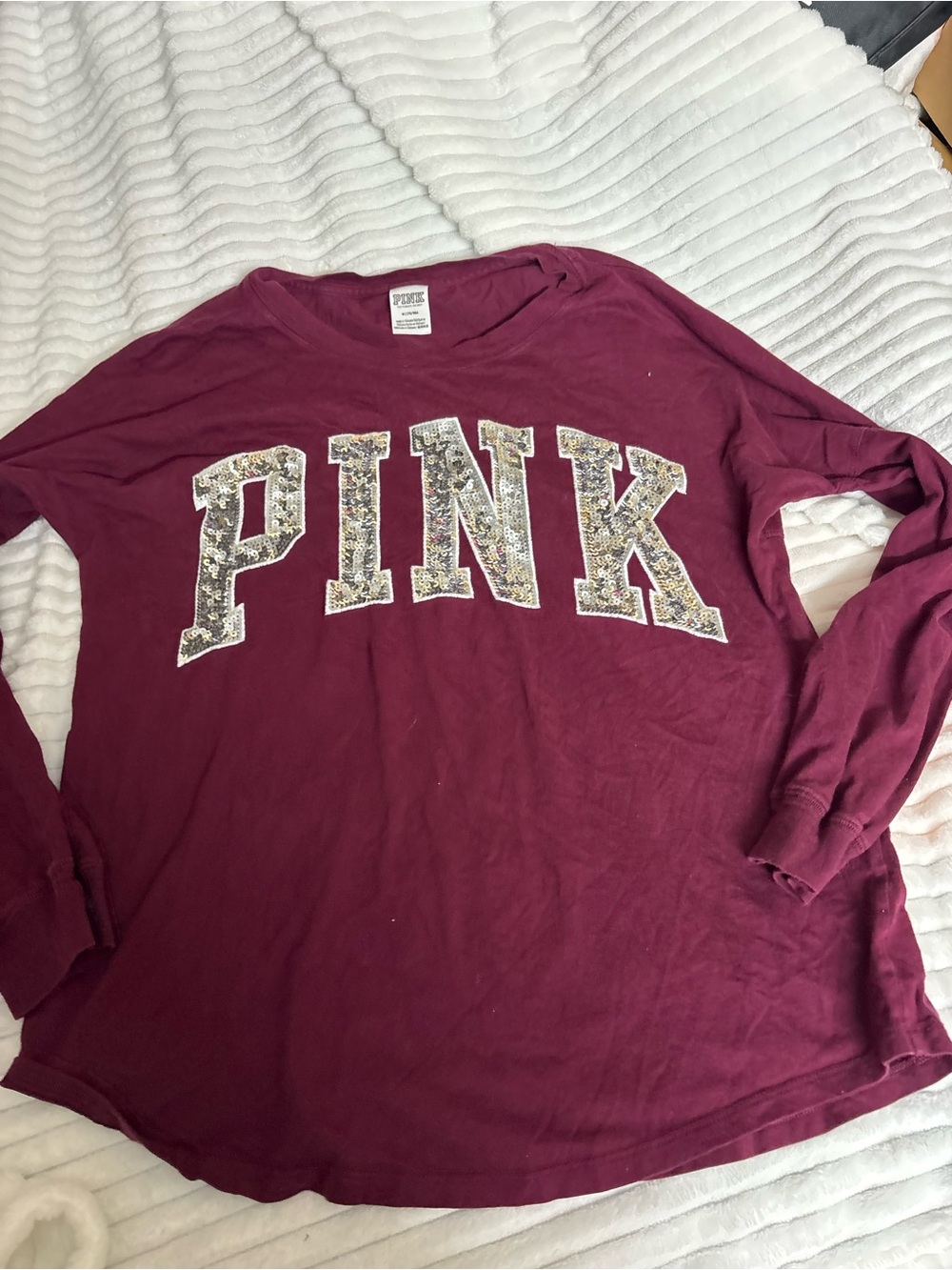 PINK Victoria's Secret Burgundy Long Sleeve Logo Tee